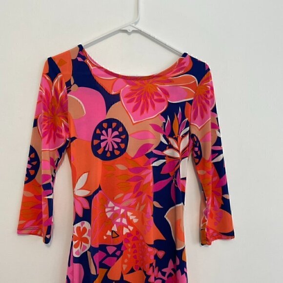 TRINA TRINA TURK Ocean Floral Matte Jersey Tie Back Dress Orange Pink Mini Party - Picture 4 of 14